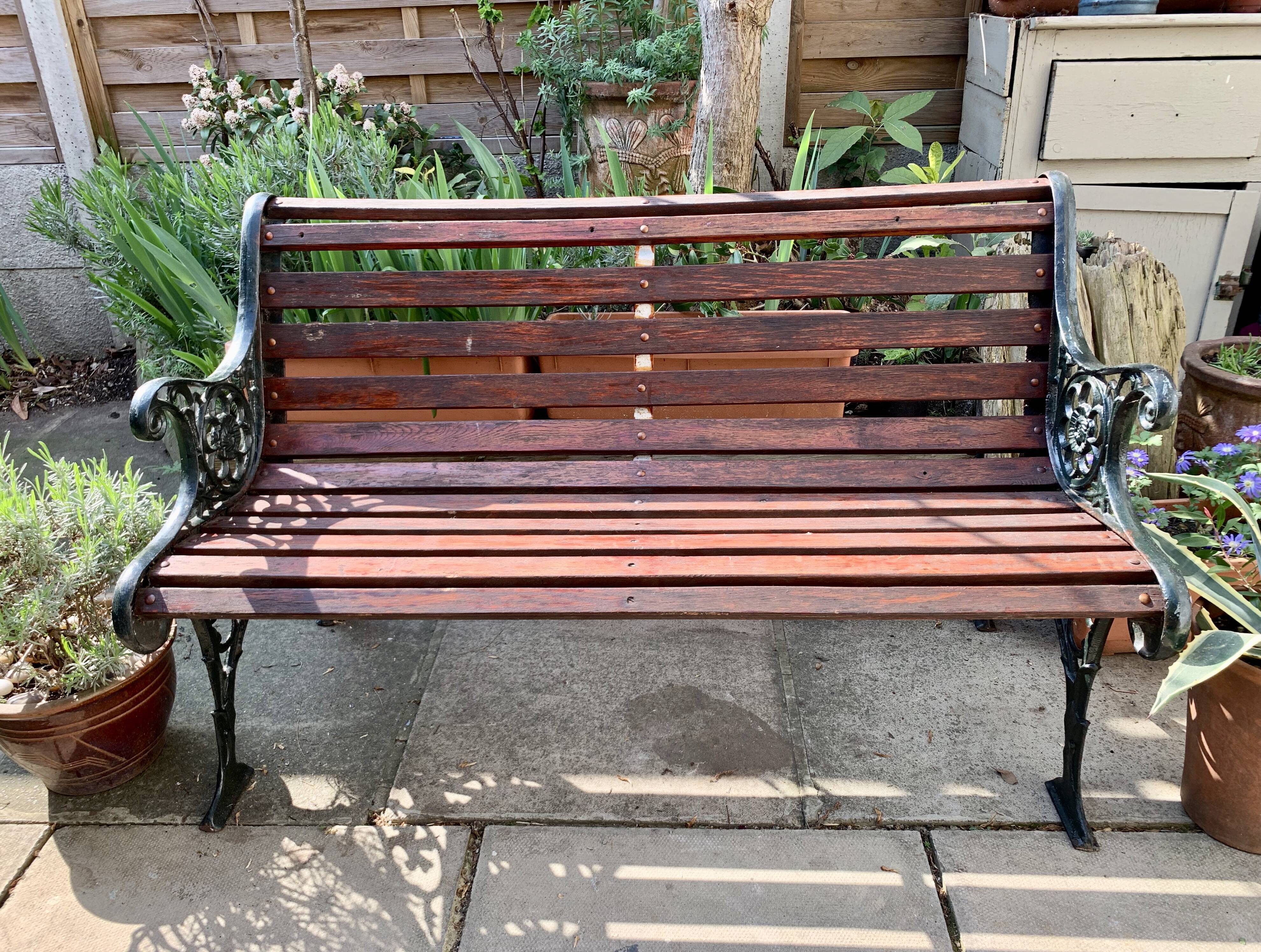 Vintage Victorian Garden Bench Cast Iron Wood #D43