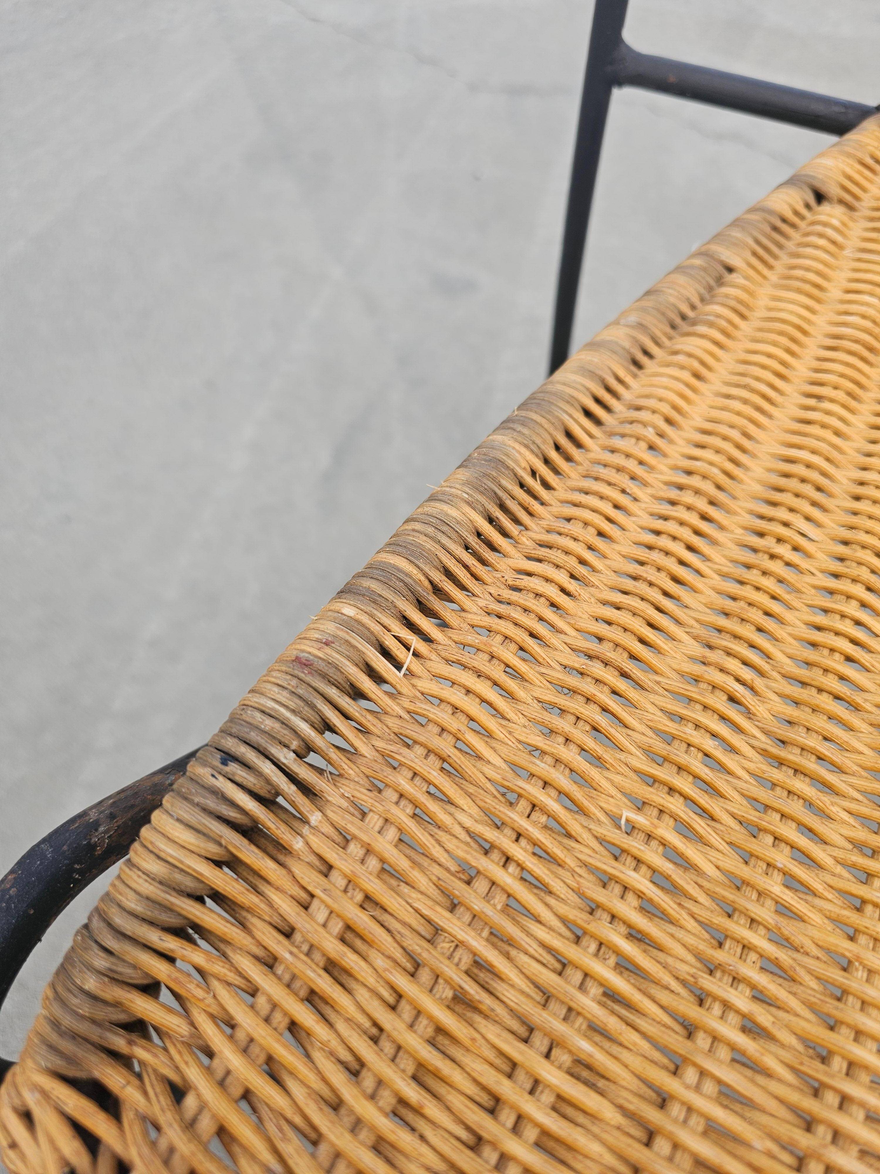 Mid-Century Chair by Frederic Weinberg in Rattan, Iron and Brass