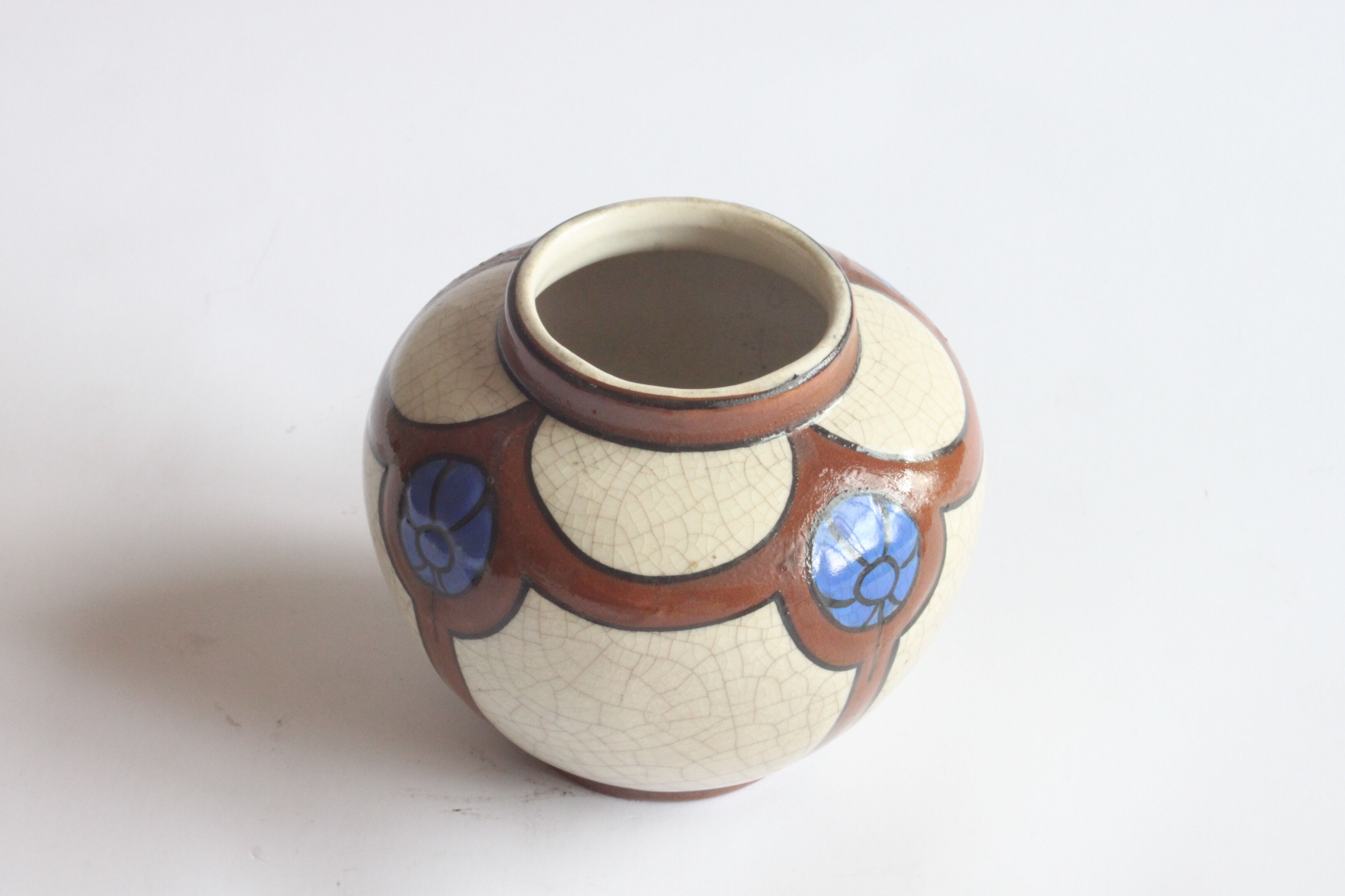 Faience cracquelé art deco vase by Auguste Mouzin & Cie, Belgium 1930s.