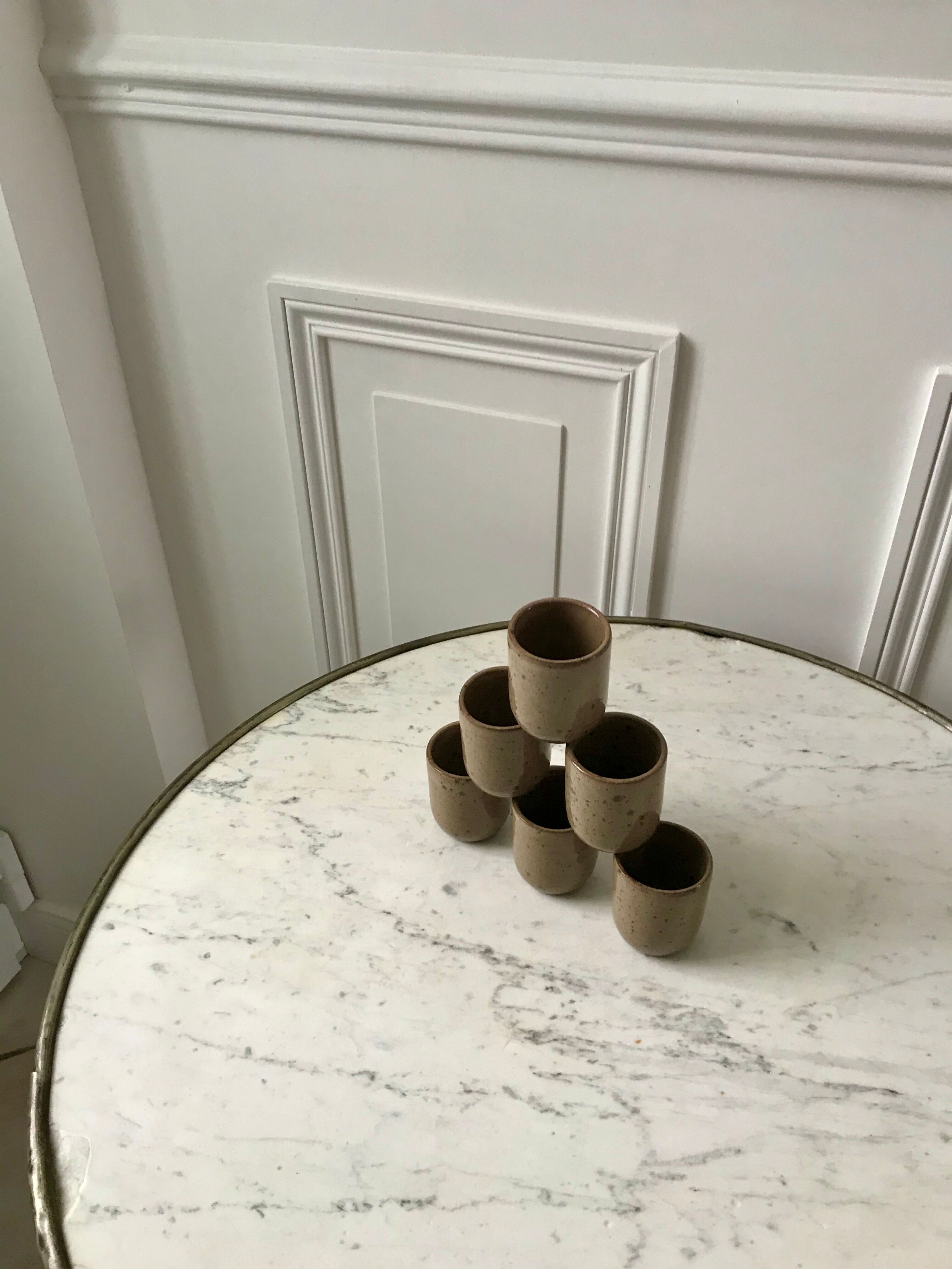 Set of 6 espresso cups in glazed stoneware 70s
