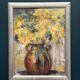 Original Swedish Oil on Canvas – “Vessel with Mimosa” by Monica Gilhorn – Signed – Vintage & Framed – 40 × 31.5 cm (15.7" × 12.4")