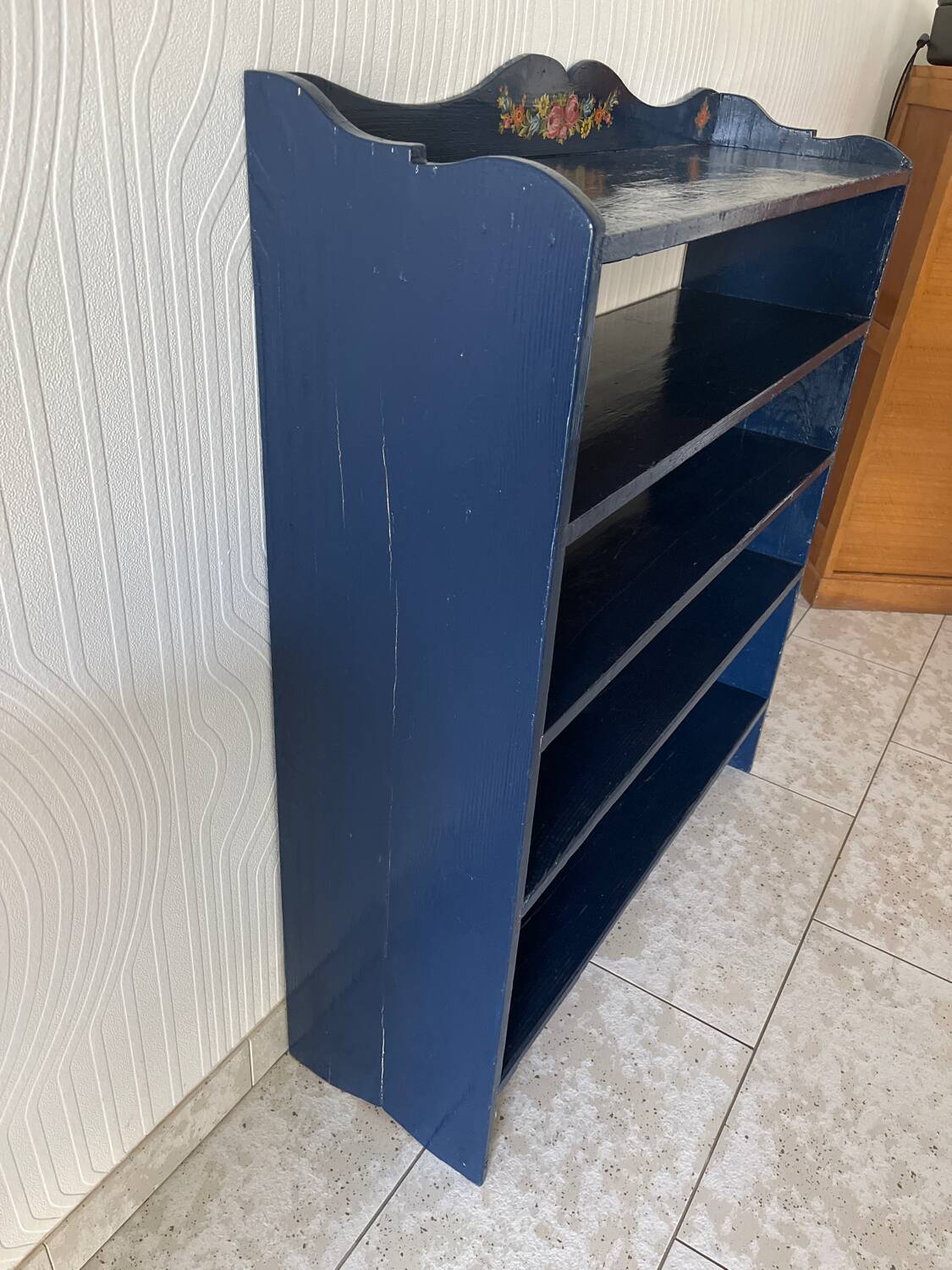 Vintage midnight blue bookcase shelf