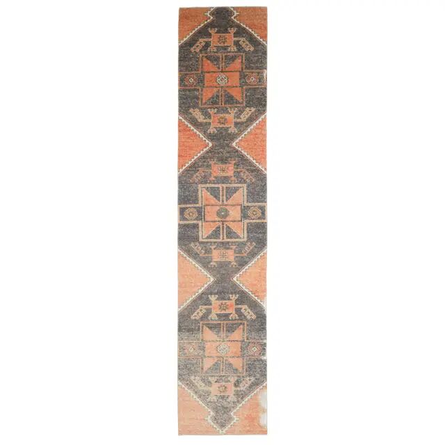 Vintage Turkish Hand-Knotted Wool Cotton Orange Runner Rug 80x394