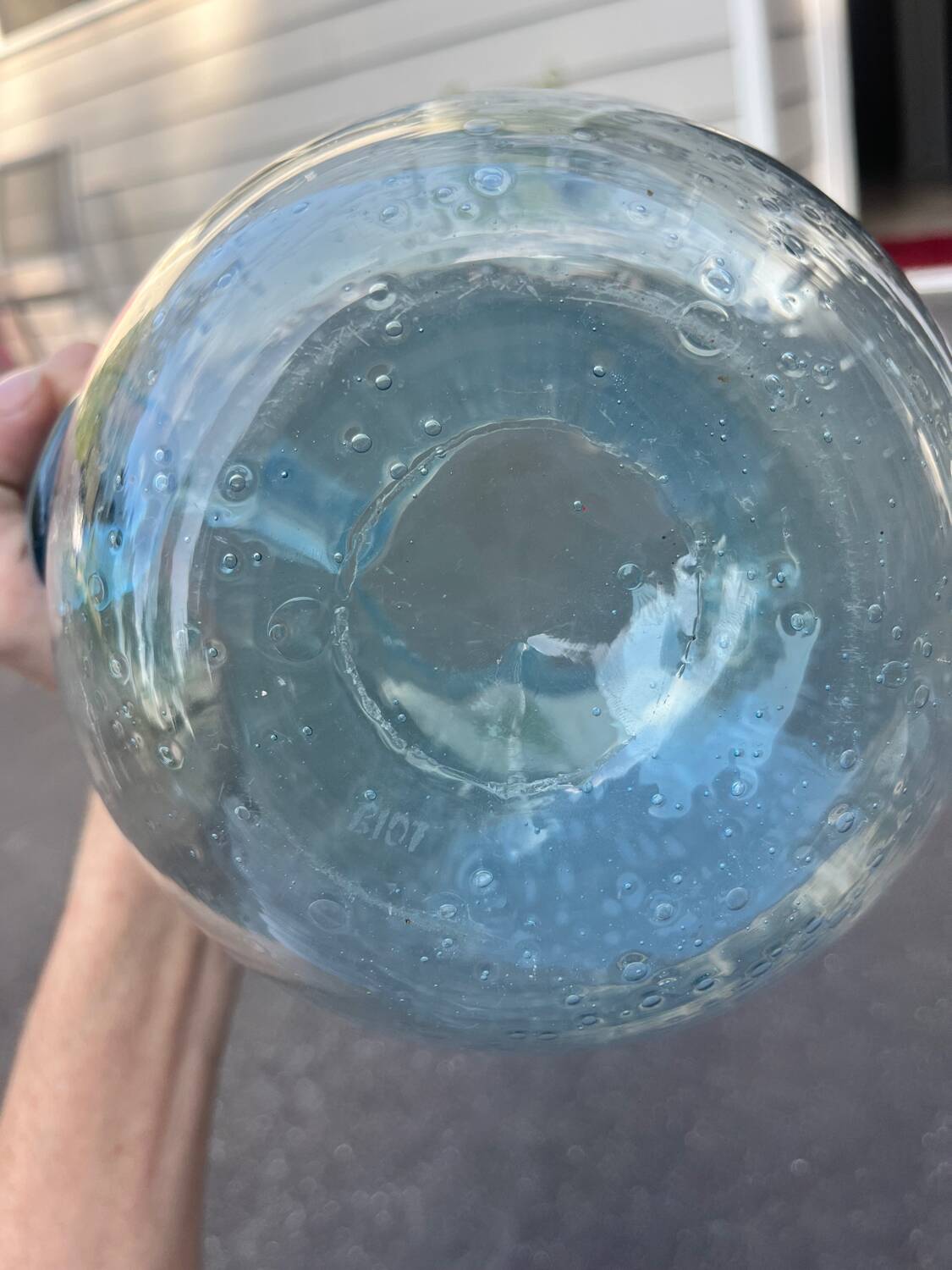 Blue bubble glass pitcher signed Biot – Provence