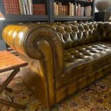Chesterfield 3-seater sofa in brown leather