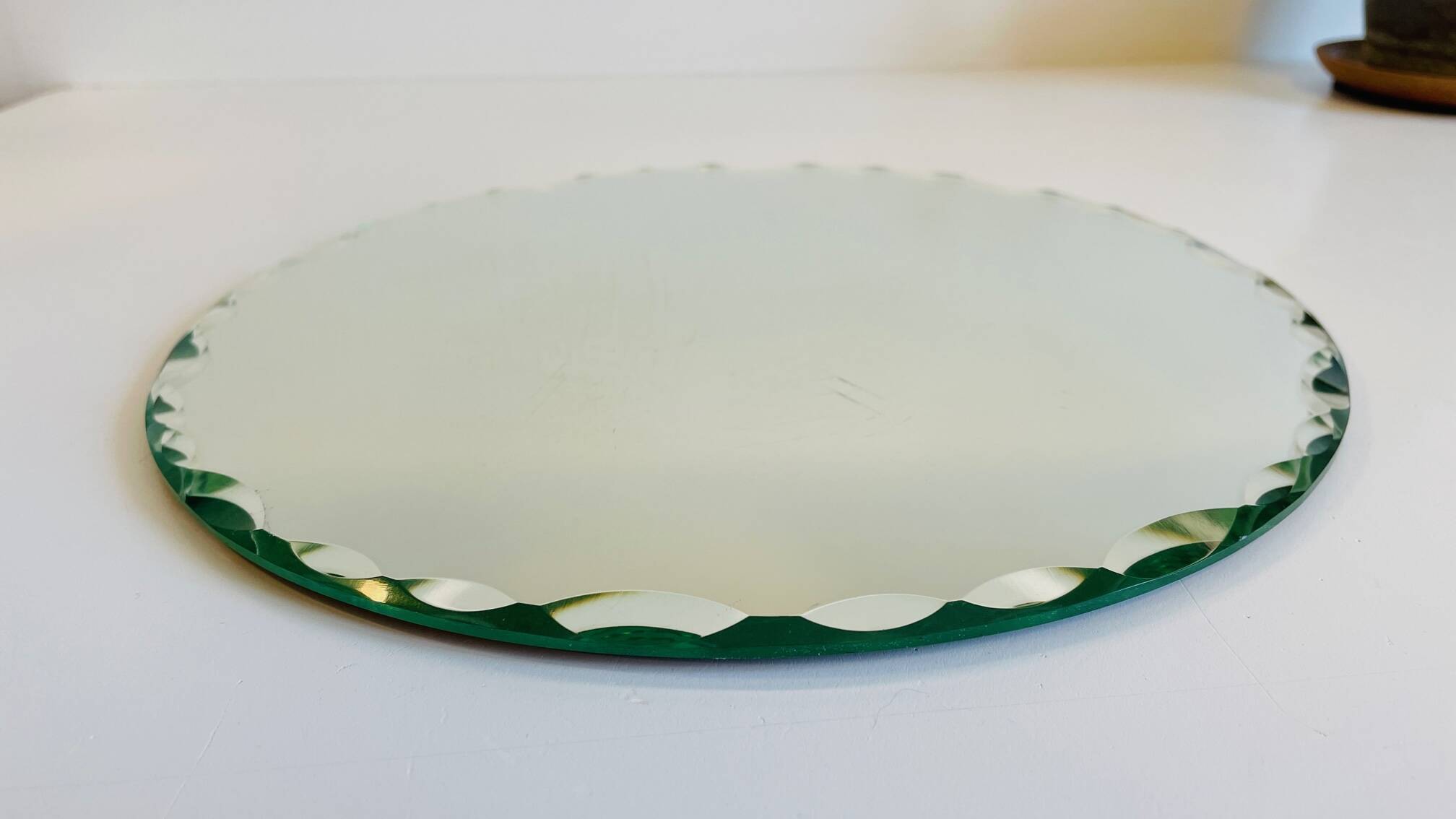 Vintage round and beveled table mirror