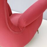 Wingback Red Cotton Armchair with Brass Feet, Italy