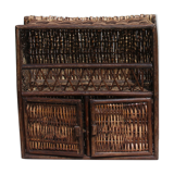 Doll cabinet in rattan and wood