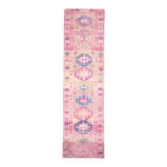 Tapis 3x10 pour Couloir Tapis de Couloir Vintage Rose Bleu, 85x318Cm