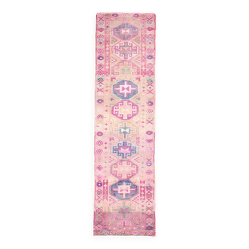 3x10 Rug For Hallway Pink Blue Vintage Runner Rug, 85x318Cm