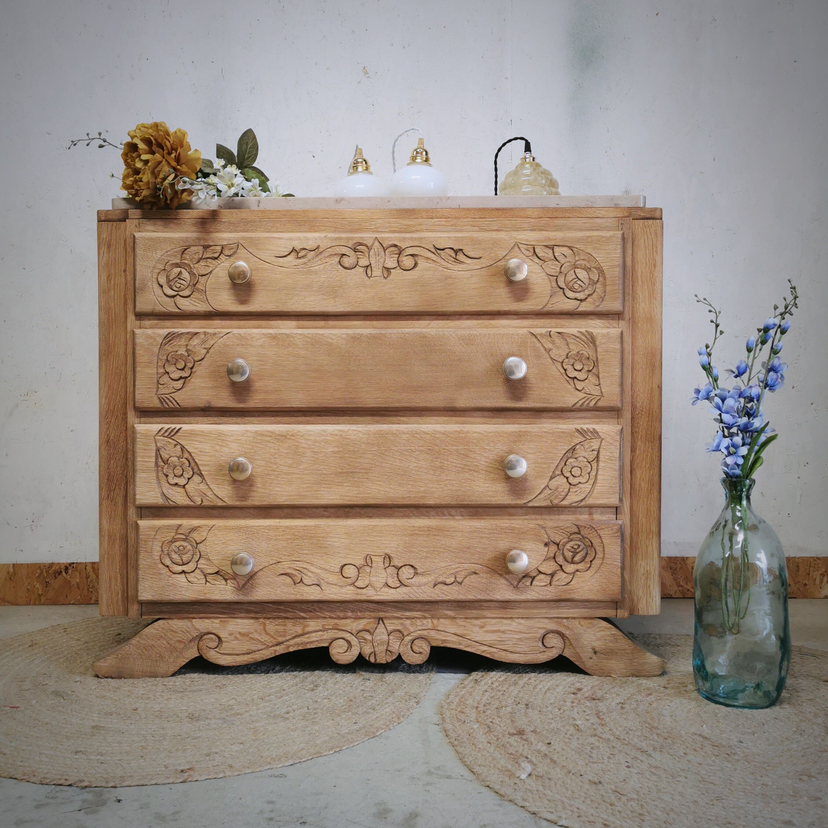 Chest of drawers raw wood foot mustache