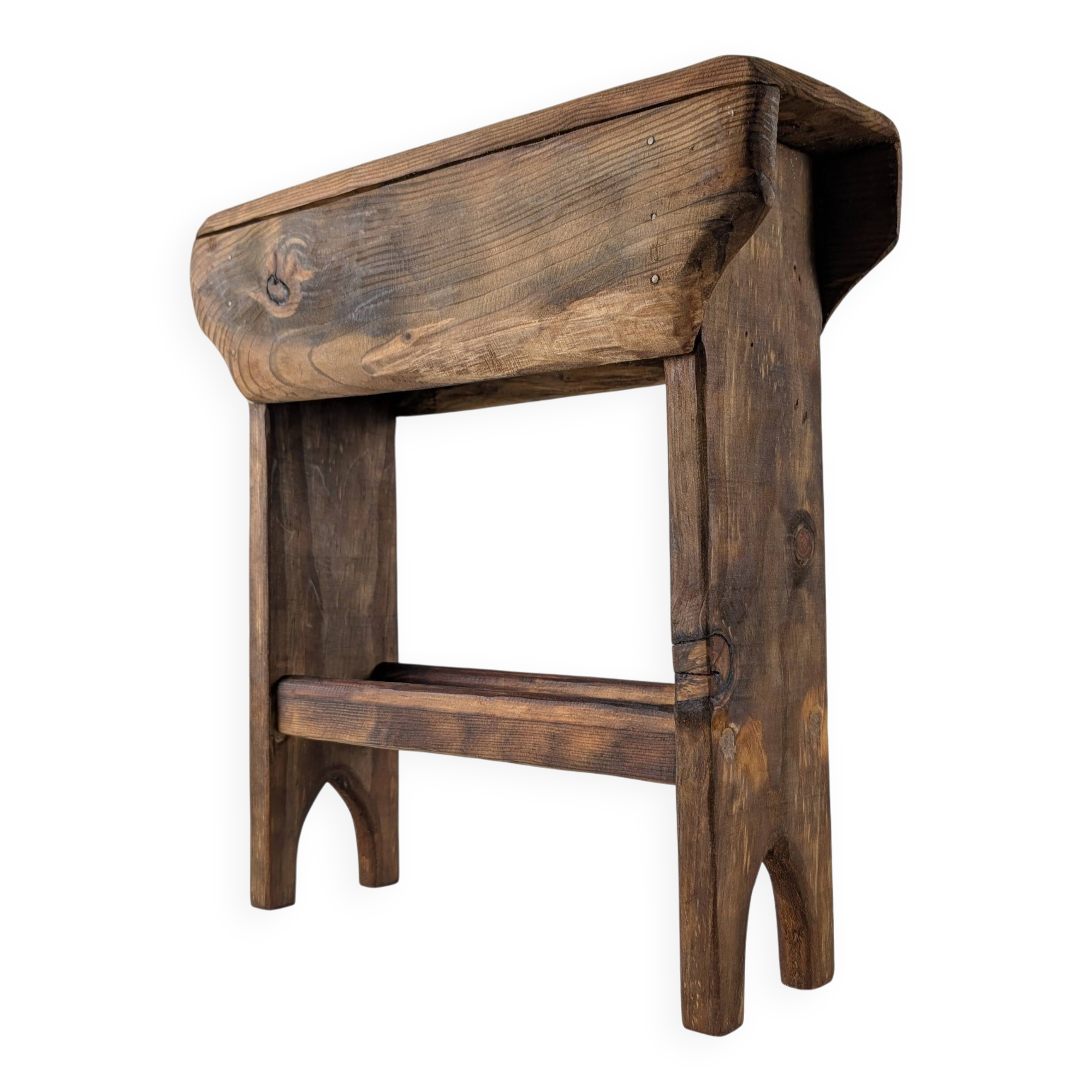 Wabi Sabi pine wood cowboy style stool, 1970s