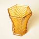 Vintage Art Deco vase in amber yellow cut glass with geometric design.