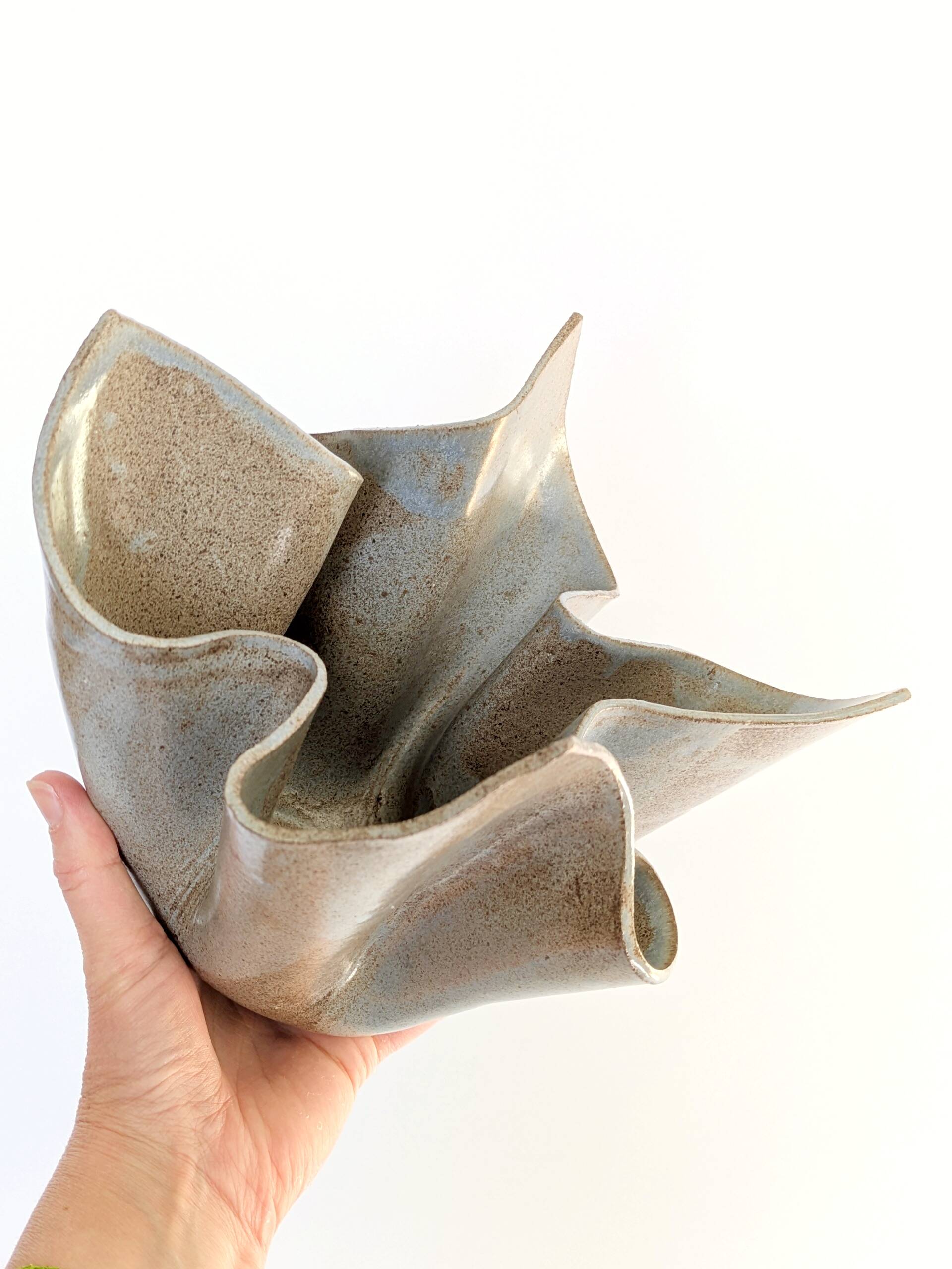 Vintage Willy Guhl style folded ceramic vase, 1960s