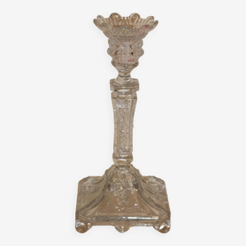 19th century candlestick in molded glass decorated with roses and lions