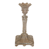 19th century candlestick in molded glass decorated with roses and lions