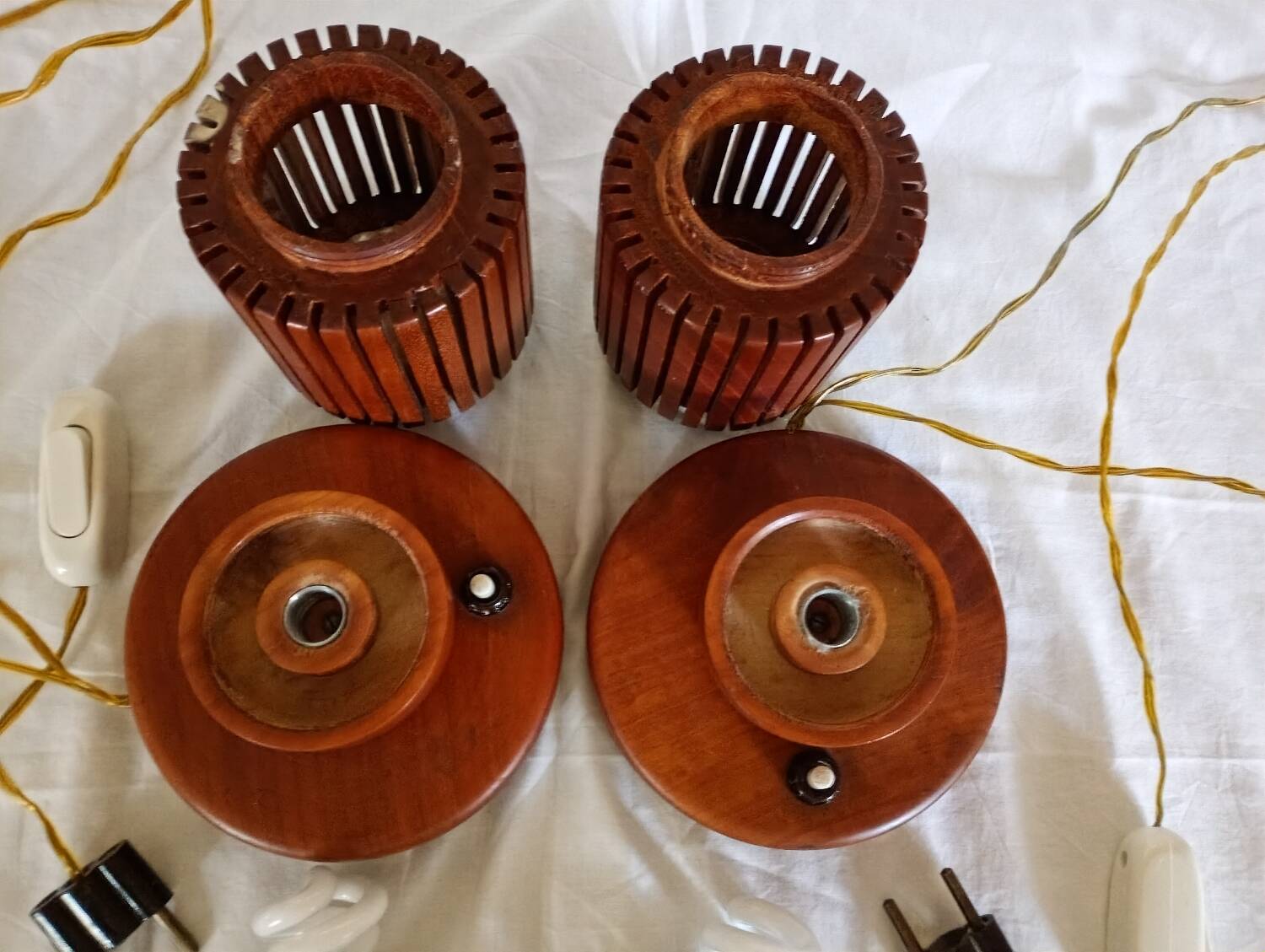 Pair of wooden bedside lamps