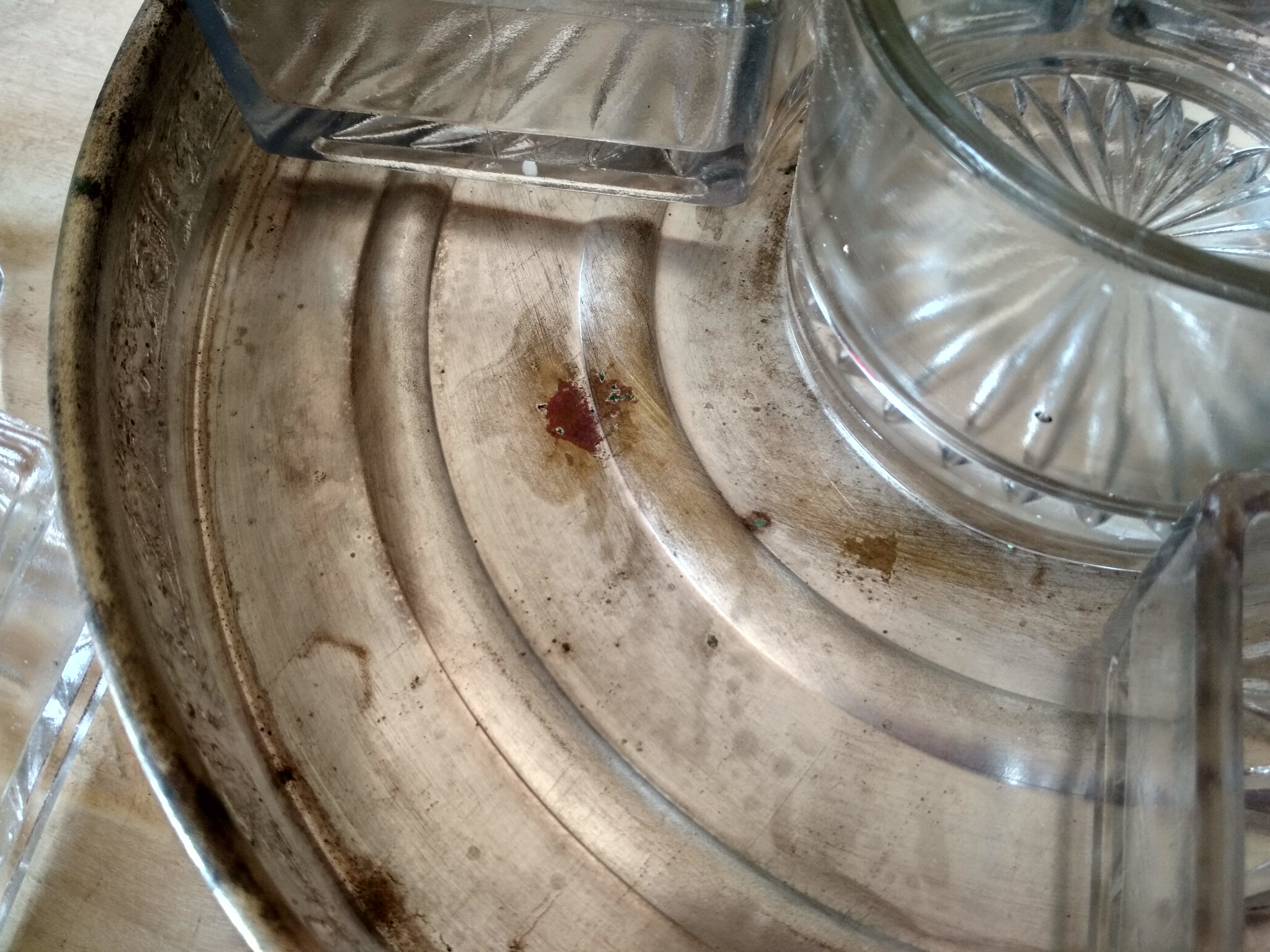 Appetizer tray, servant silver metal and its 5 ramekins 1930s cut glass