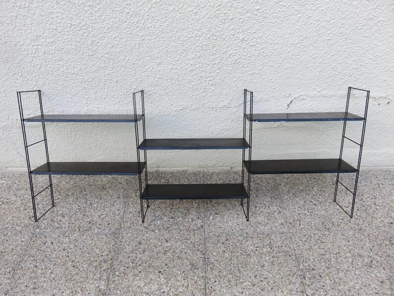 Etagère string, modulable en métal laqué noir années 50/60