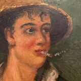Old painting portrait of a man with a cigarette