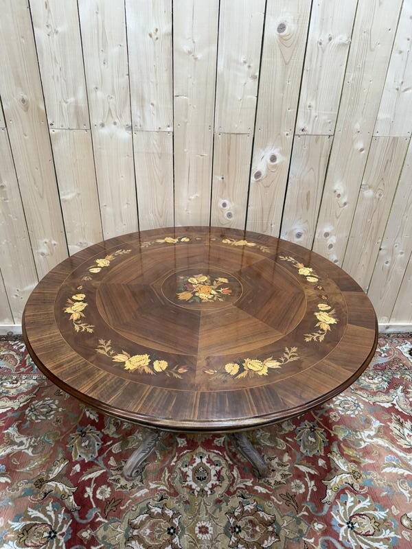 Table à manger - Guéridon basculant en marqueterie de style Napoléon III