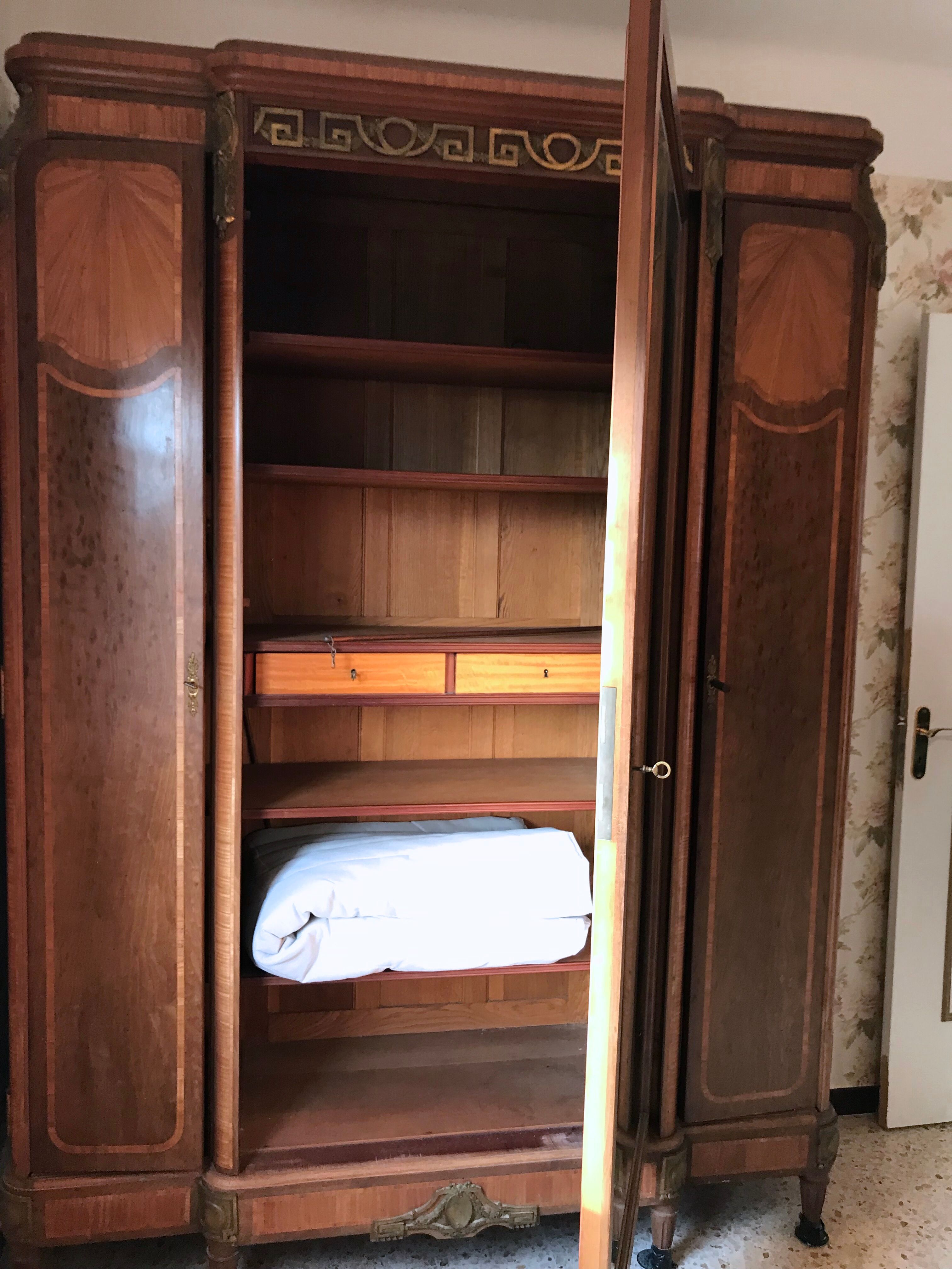 Art deco inlaid and bronze 3-door wardrobe circa 1920