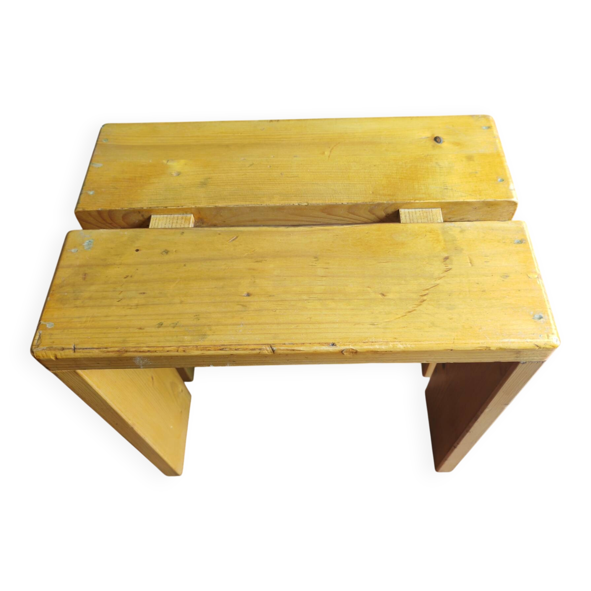 1 solid pine stool by Charlotte Perriand, Les Arcs, France.