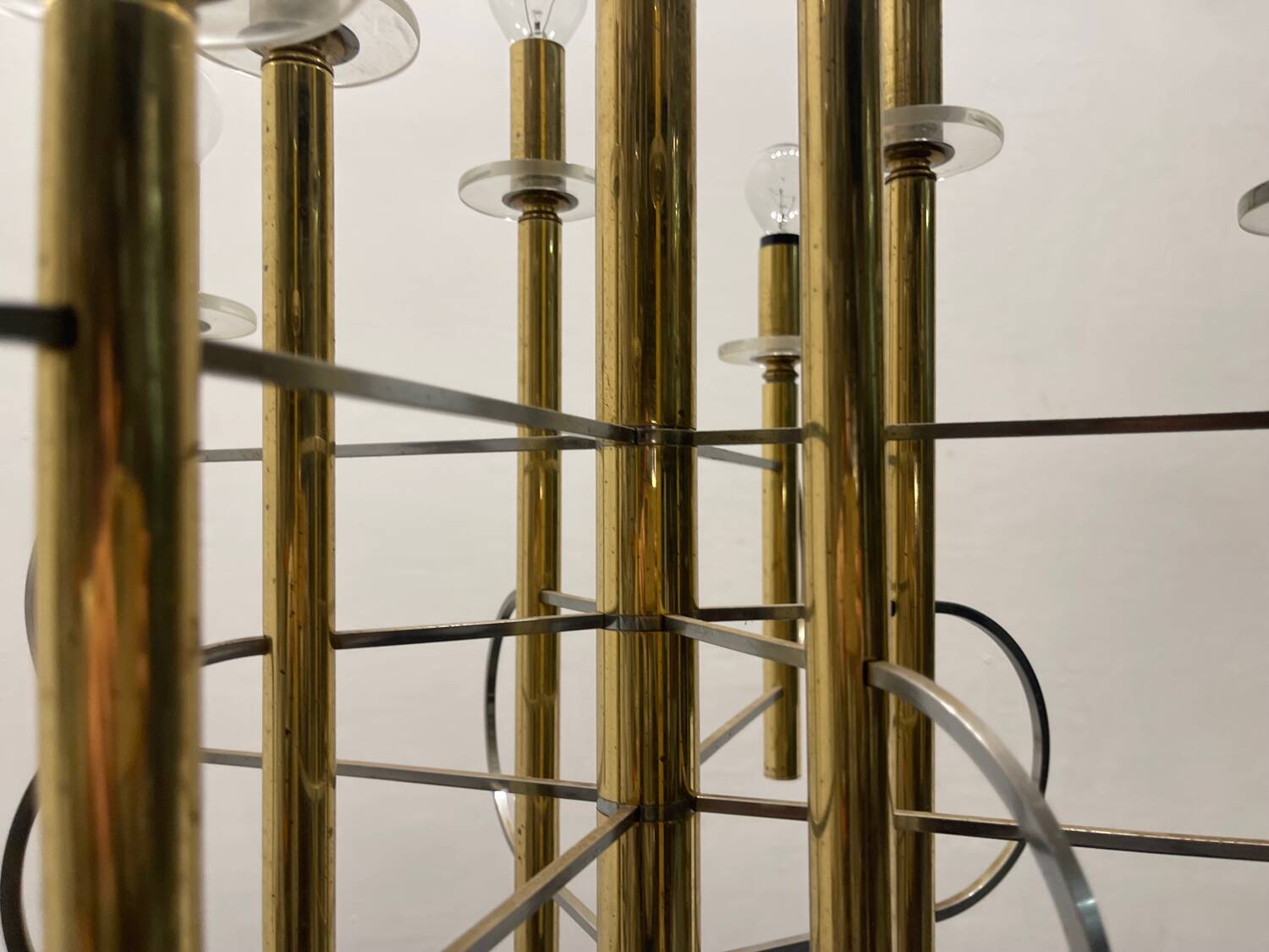 1970’s Architectural Brass Chrome Chandelier