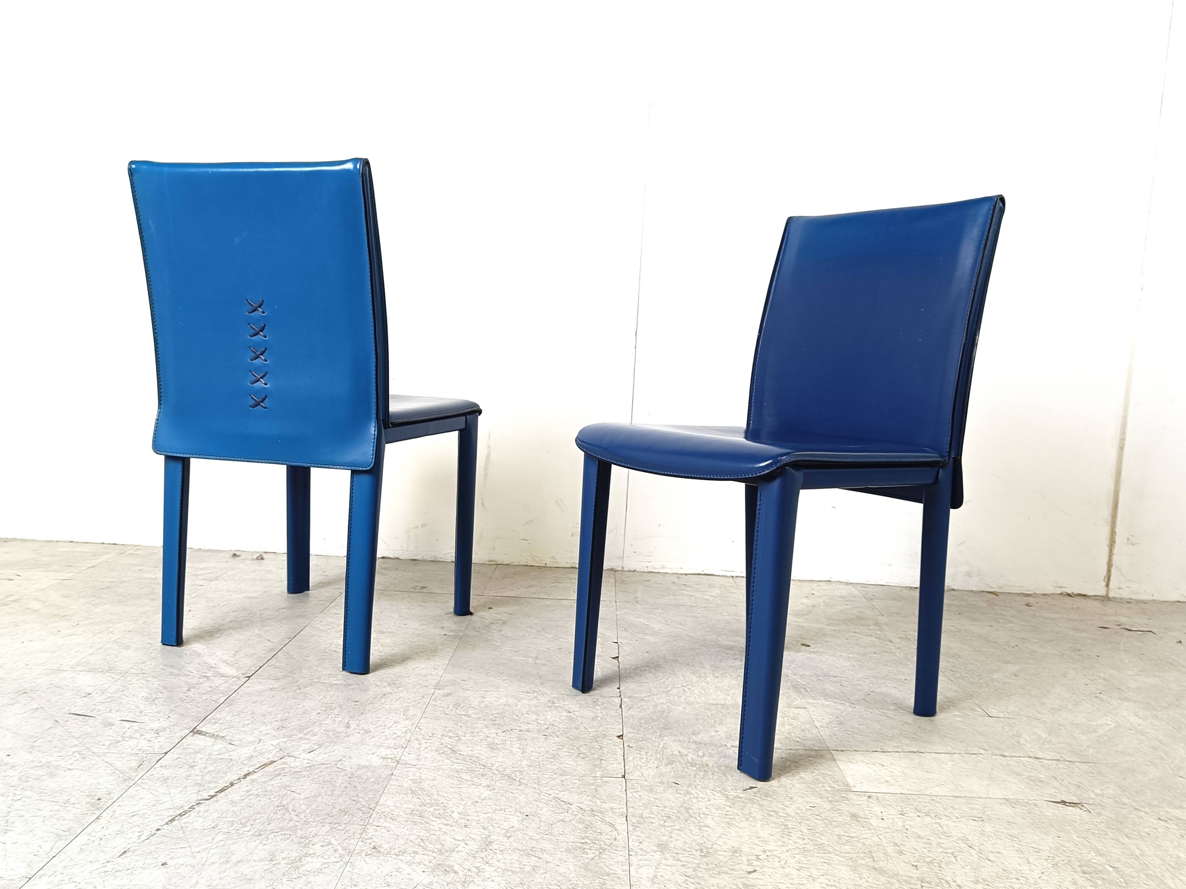 Vintage blue leather dining chairs by Arper Italy, 1980s
