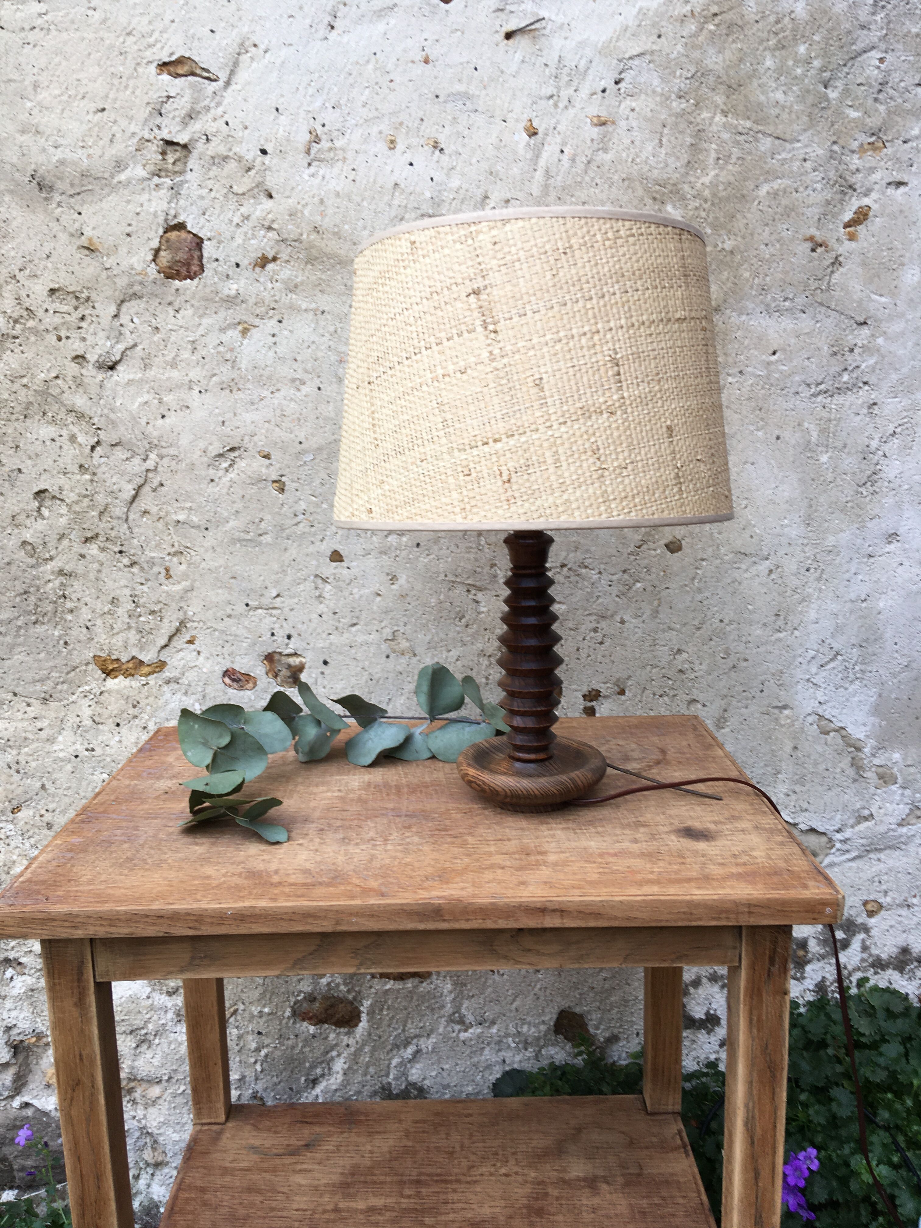 Pied de lampe vintage en bois zig zag