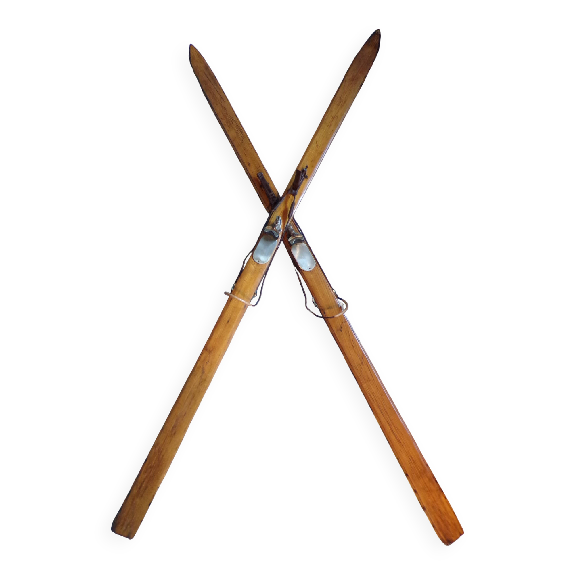 Pair of vintage wooden skis L=217cm