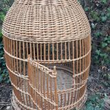 Cage à perroquet ancienne en rotin 85 cm de haut