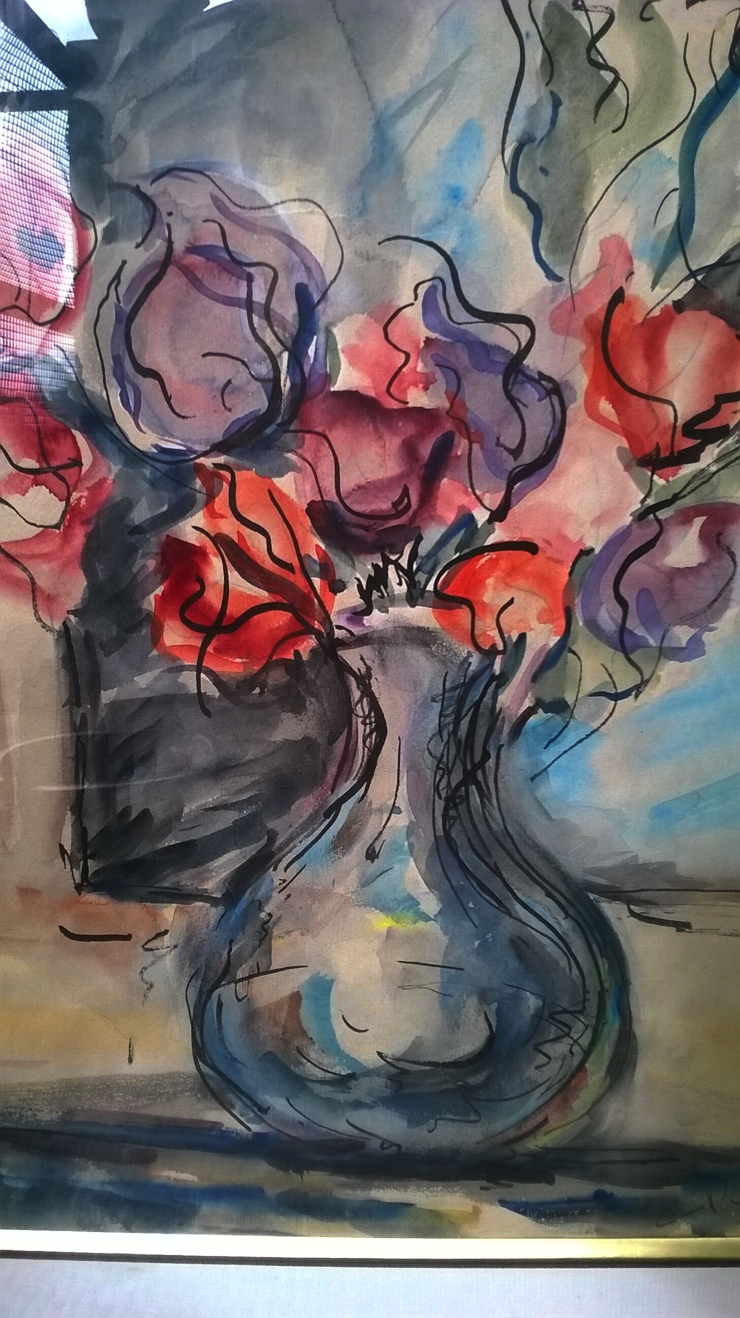 Aquarelle "au vase de fleurs"
