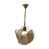 Suspension from the 70s in brass and brown smoked glass