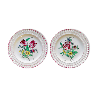 2 grandes assiettes ajourée Lunéville à fleur, collection Reverbere