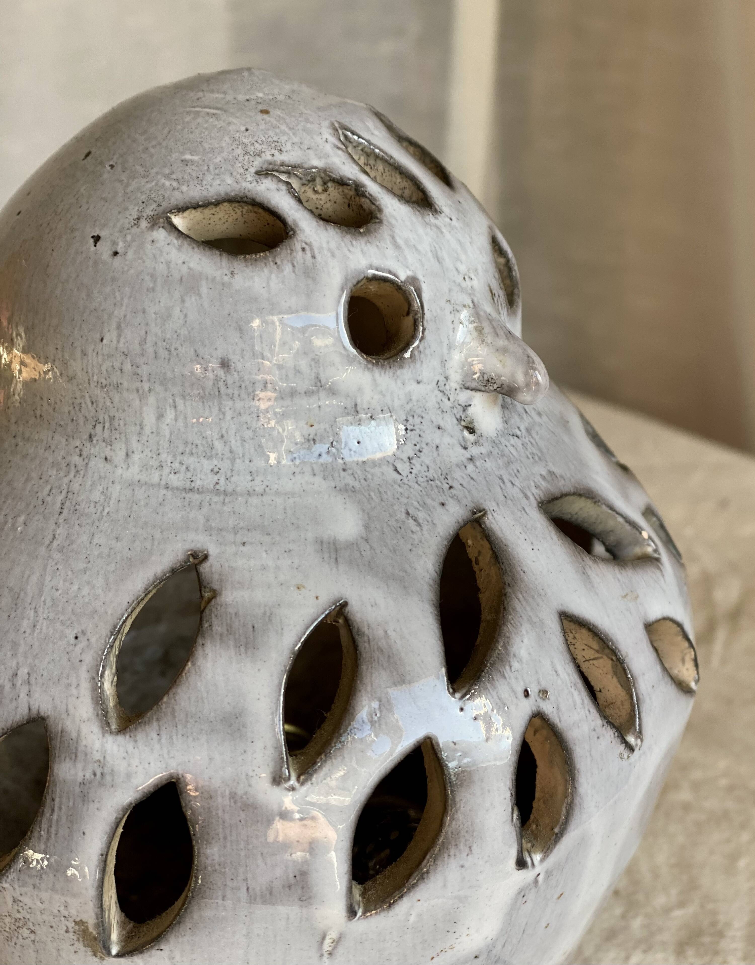 Zoomorphic ceramic night light by Honoré Camos in Vallauris, vintage owl 1960