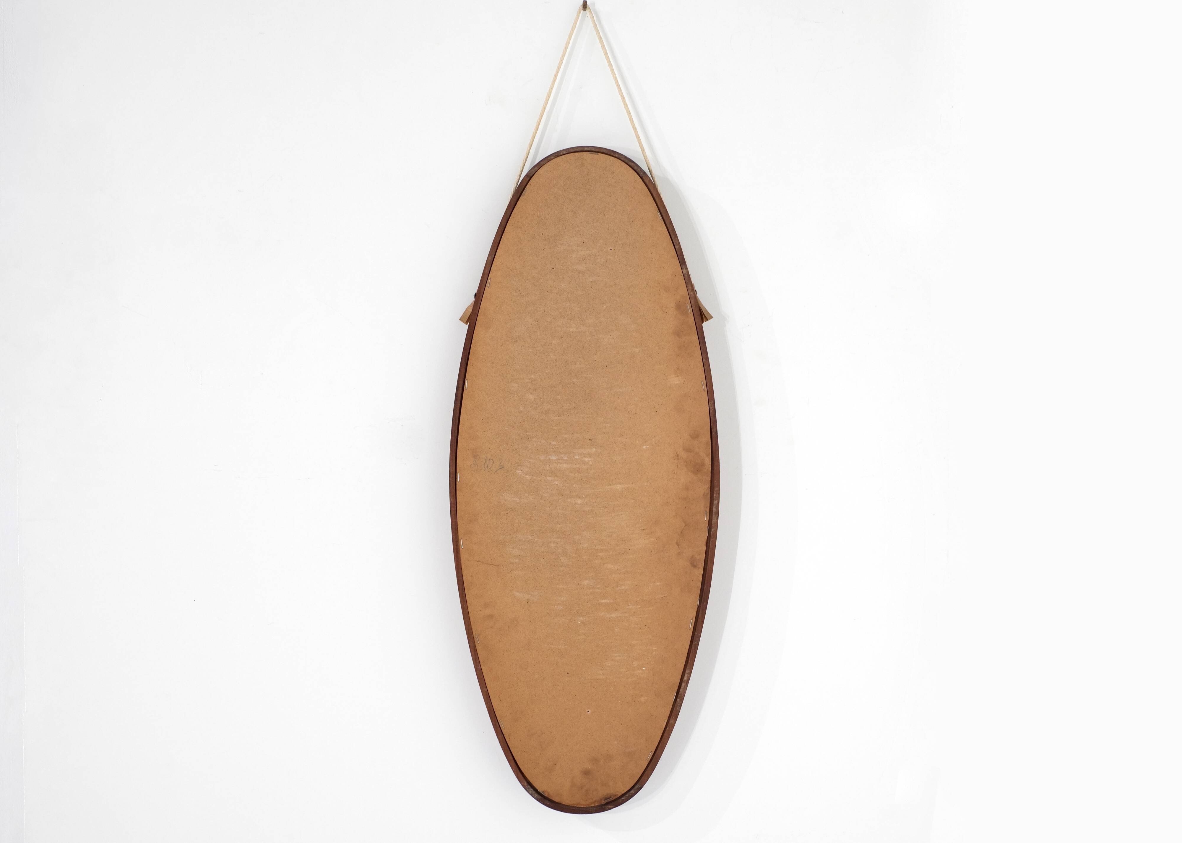 Vintage oval wooden mirror, Italy, 1960s.