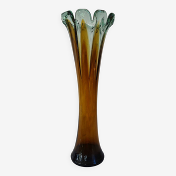 Grand vase en verre soufflé années 70