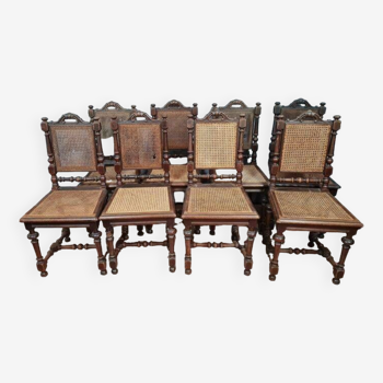 Series of 8 Renaissance hunting lodge chairs in walnut circa 1850