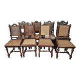 Series of 8 Renaissance hunting lodge chairs in walnut circa 1850