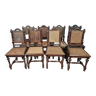 Série de 8 chaises Renaissance de pavillon de chasse en noyer vers 1850