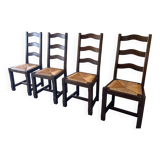 Lot of 4 wooden and straw chairs