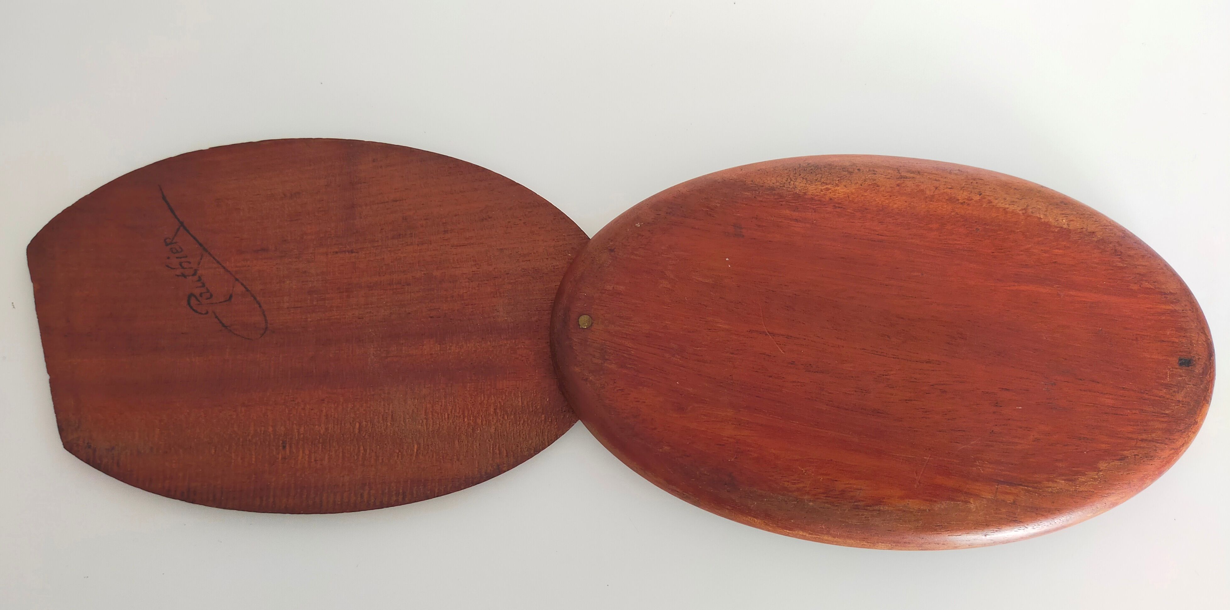 Vintage wooden travel mirror signed