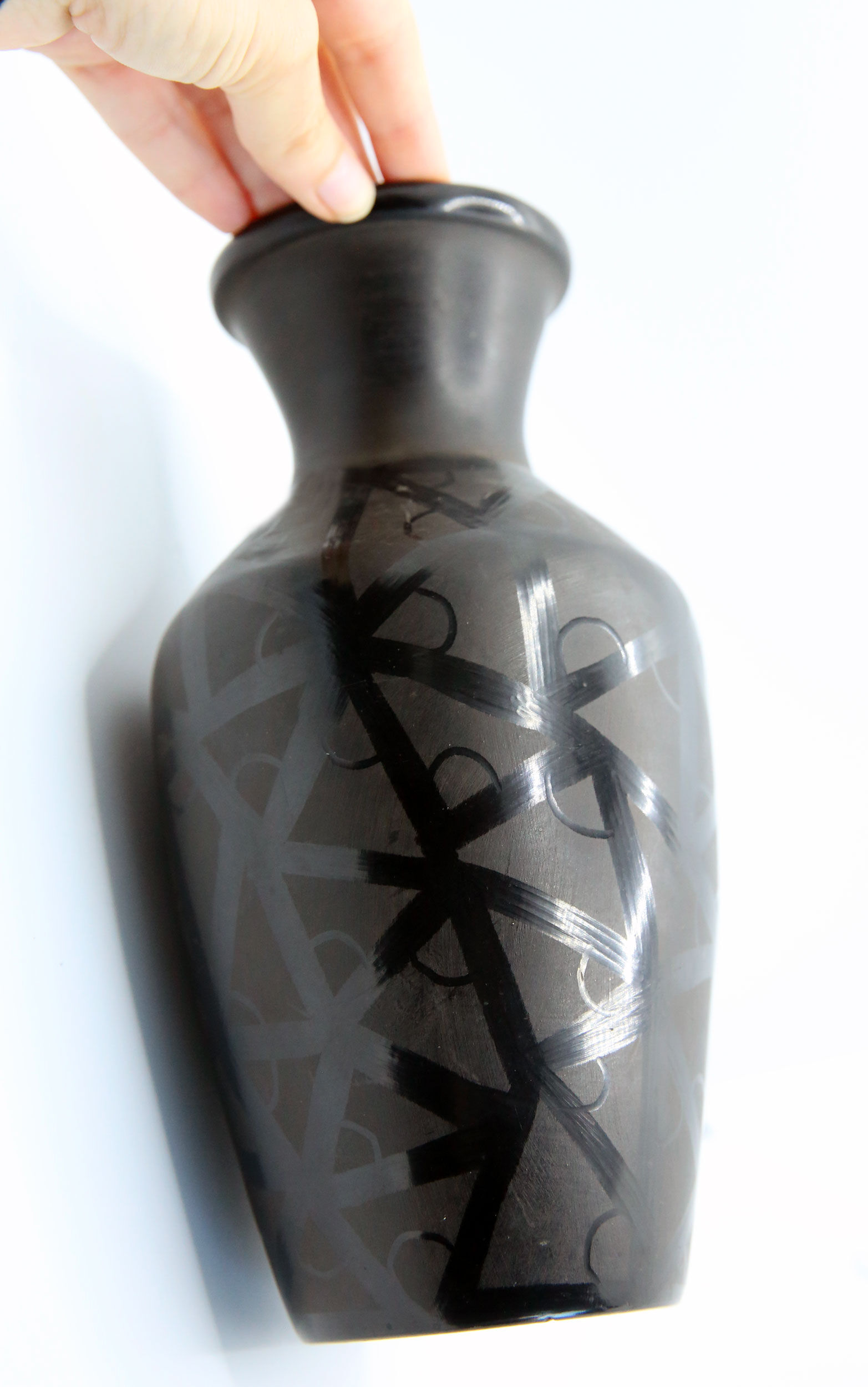 Vintage handmade vase from Romania in black ceramic