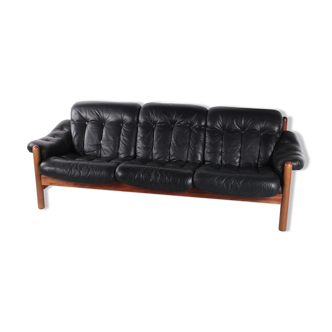 Black leather sofa by Gote Mobler Nassjo 1960 Sweden.