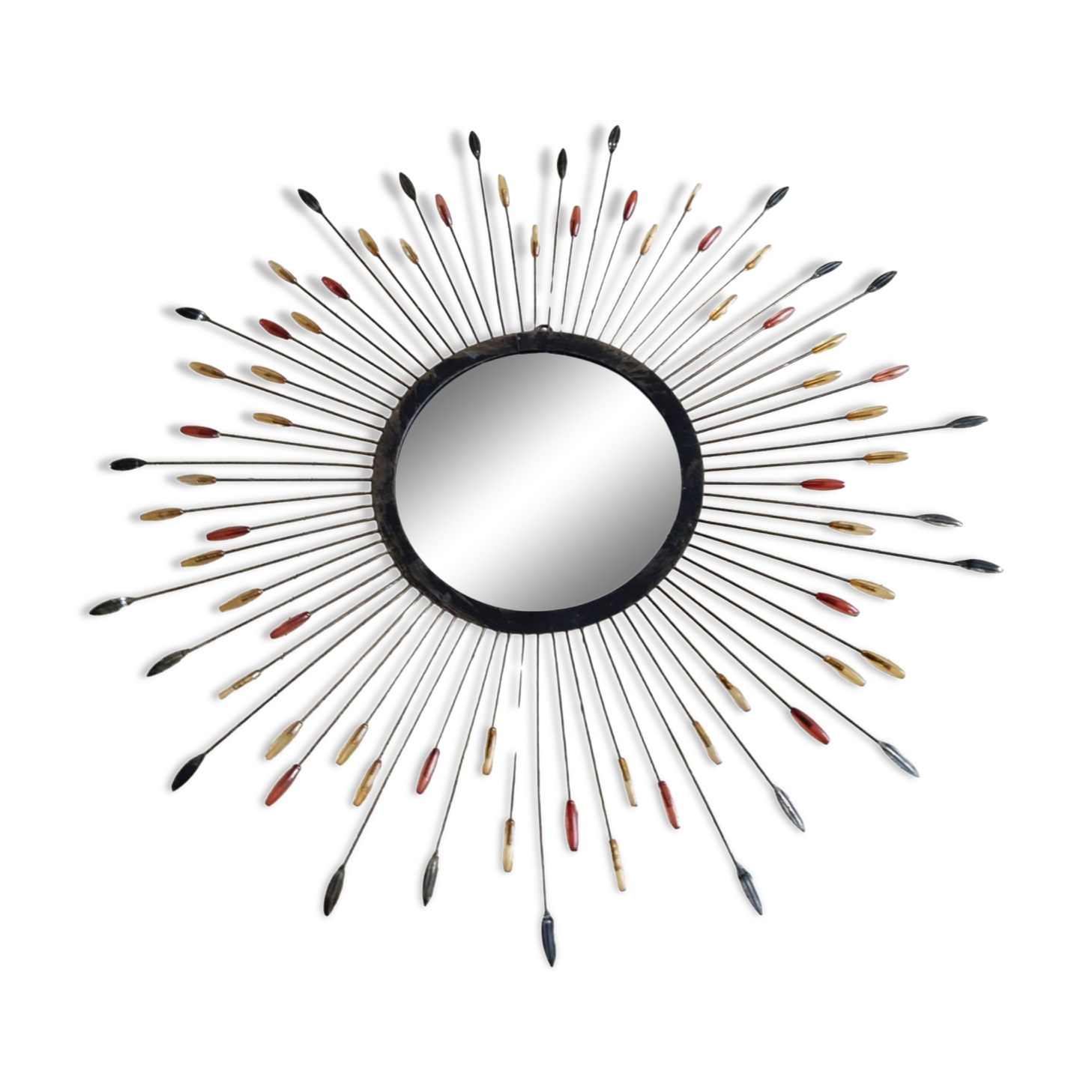 Metal sun mirror, vintage French, 66 cm