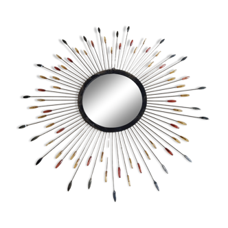 Miroir soleil en métal, vintage français, 66 cm