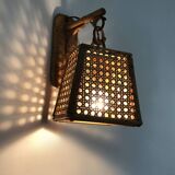 Rattan and cane lantern wall light. 1950s-1960s