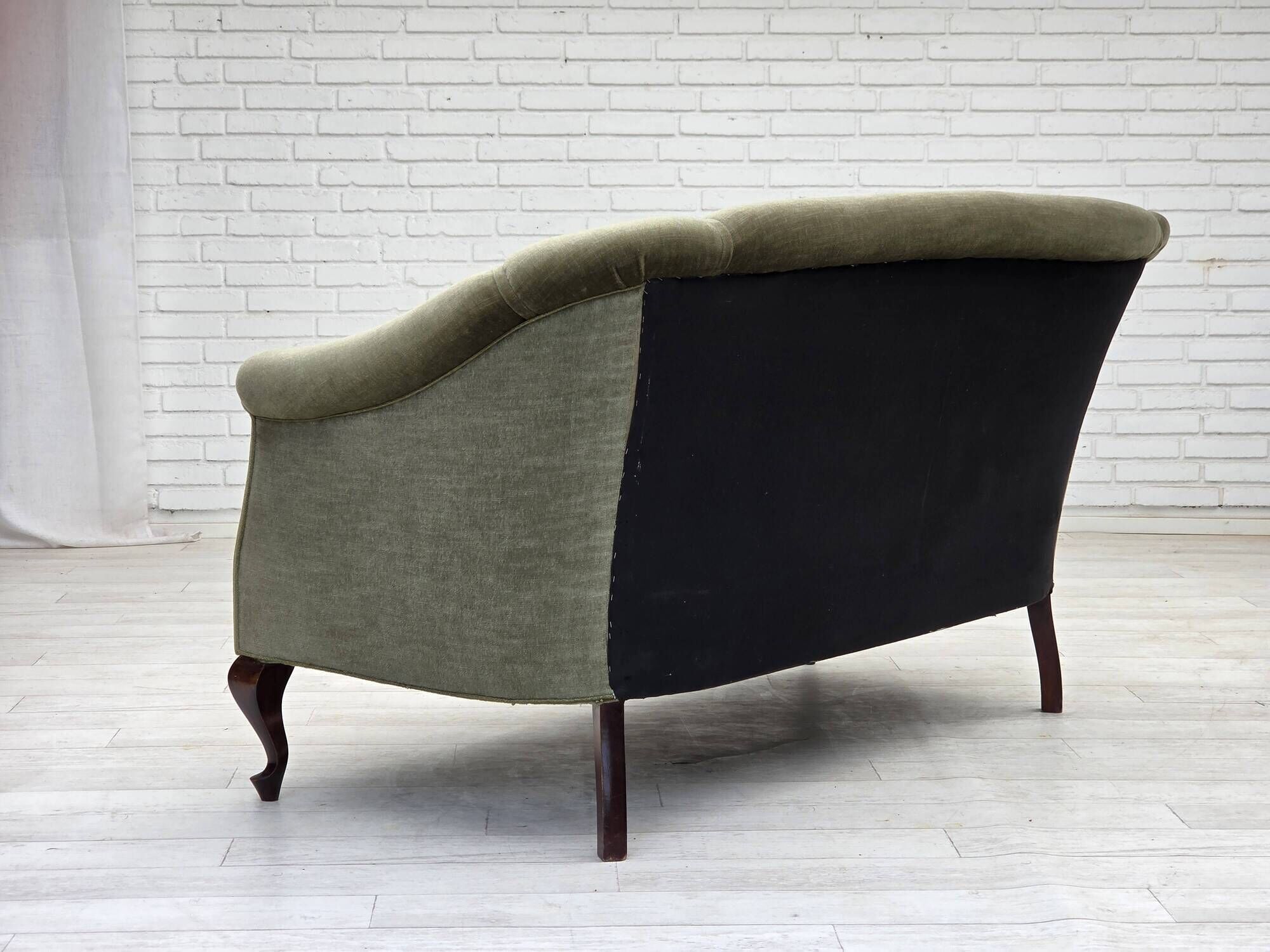 1960s, Danish 2-seater sofa, green furniture velour, beech wood.