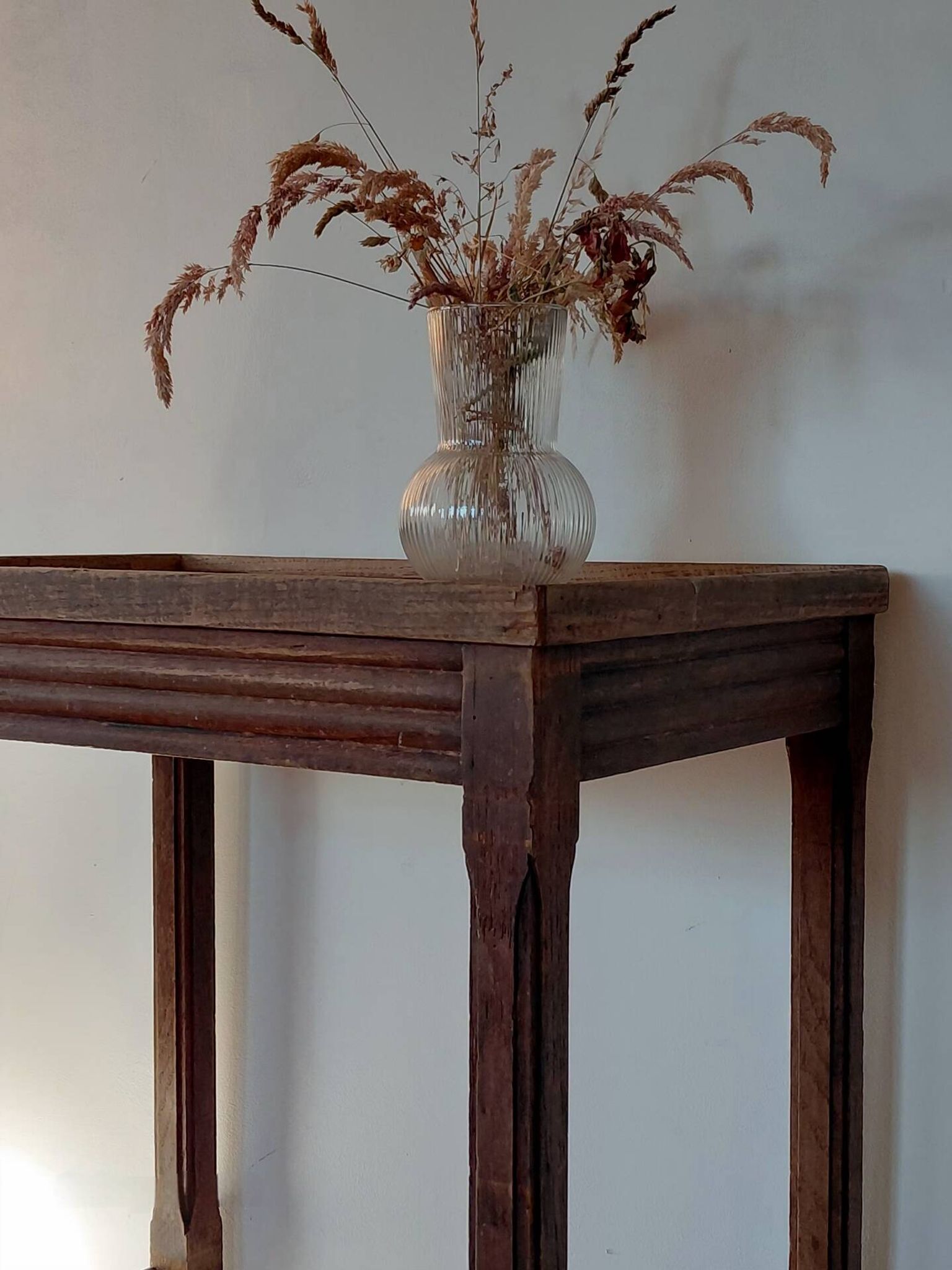 Vintage wooden wheeled side table/console